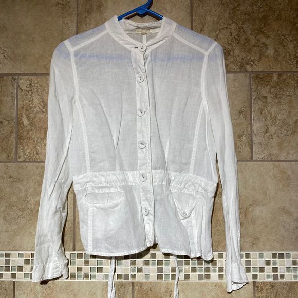 Eileen Fisher Tops - Eileen Fisher Women's Sheer White Linen Drawstring Blouse Size S